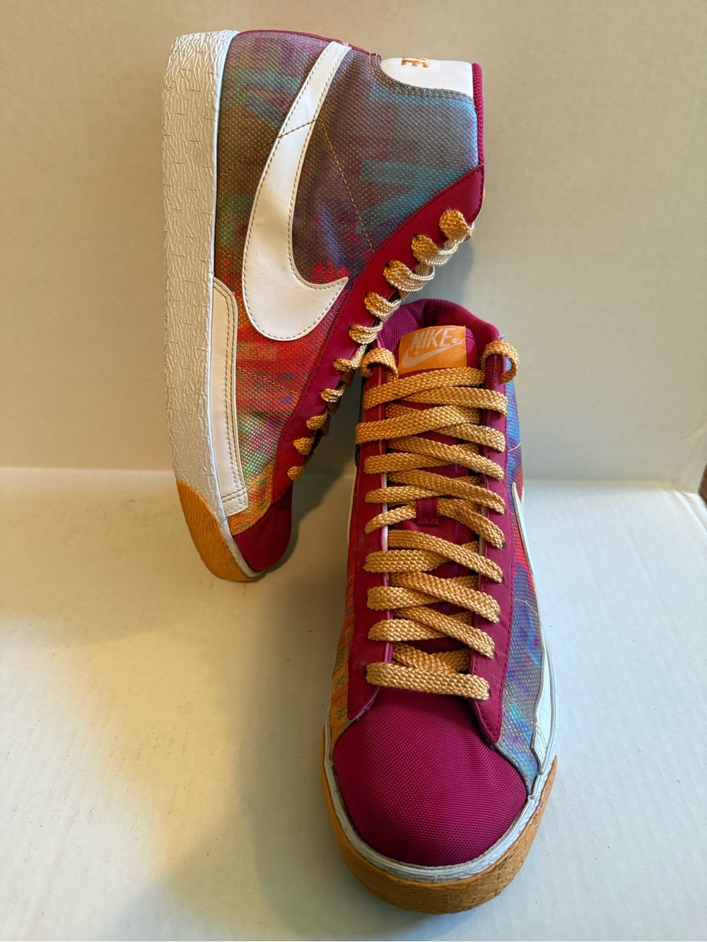 Nike Multicolor High-Top Sneakers with White Swoosh and Orange Accents - Picture 3 of 14